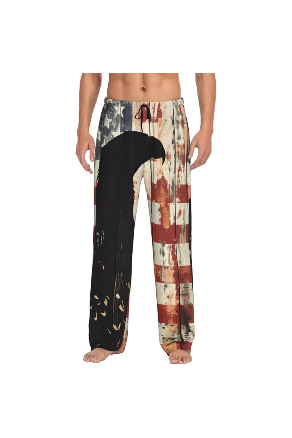 Wood Grain Bald Eagle Pajama Pants Men, PJ Bottoms, Sleep & Lounge Pants-XX-Large