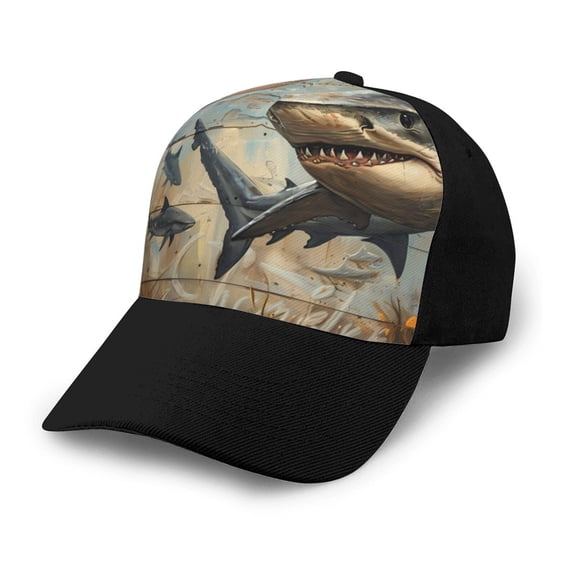 Naloa Wood Grain Shark Adult adjustable Print Baseball Hat, Patchwork curved brim baseball capfor Men and Women, One Size