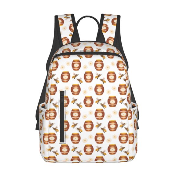 Naloa Wooden Barrels With Honey Print Lightweight DayBackpack Suitable for school, work, shopping, travel, etc.
