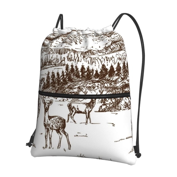 Naloa Woodland Forest With Deers Drawstring Backpack String Bag Cinch Water Resistant for Gym Shopping Sport Yoga