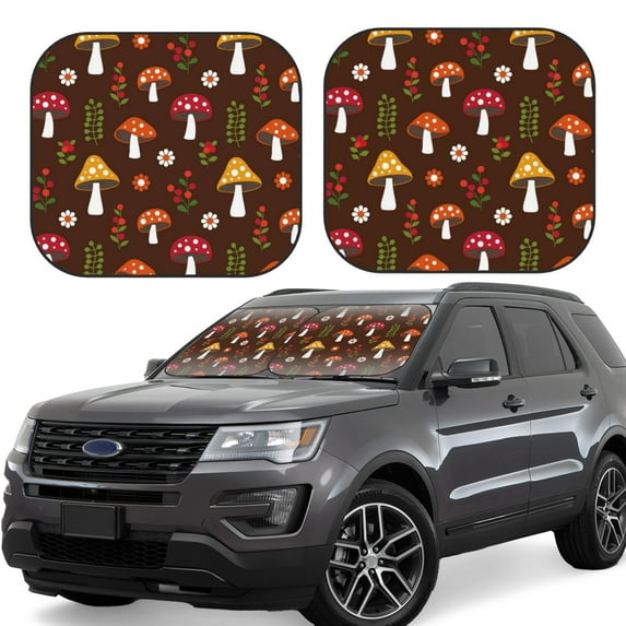 Naloa Woodland Mushroom with Flowers and Berries 2 Piece Foldable Car Sun Shades, Car Windshield Sunshade, Front Window Sunshade for Car, Truck, SUV - Small
