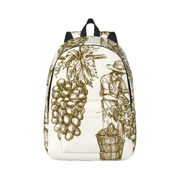 Naloa Workers Cutting Grapes From Vineyard Canvas Backpack for Men Women Rucksack Casual Travel Daypack College Tote Satchel Bookbag for Teens-Small