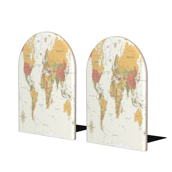 Naloa World Map 1 2 Pcs Bookend Large Capacity Office Book Ends for Home Office Library School Study Decoration