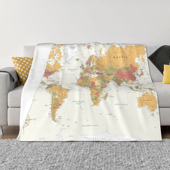 Naloa World Map 1 Flannel Fleece Throw Blanket for Bed Couch, Thick Blanket - All Seasons Suitable for Women, Men and Kids-40"x30"