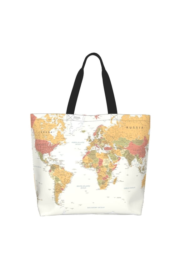 World Map 1 Tote Bag for Women Large Capacity Shoulder Bag for College Work Travel Shopping