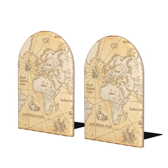 Naloa World Map 2 Pcs Bookend Large Capacity Office Book Ends for Home Office Library School Study Decoration