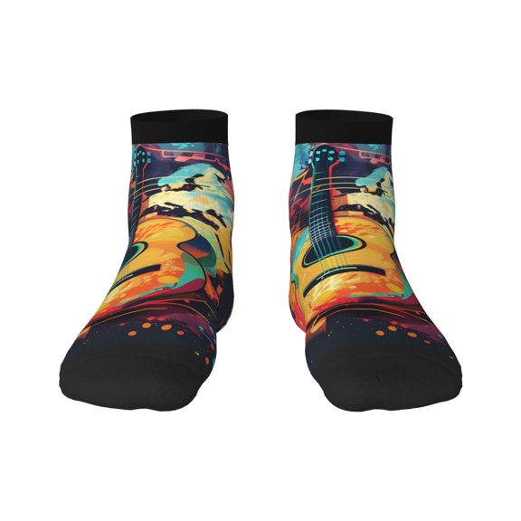 Naloa World Map Guitar Illustration Ankle Socks for Women Non Slip Socks No Show Socks Classic Low Cut Casual Socks Casual Socks