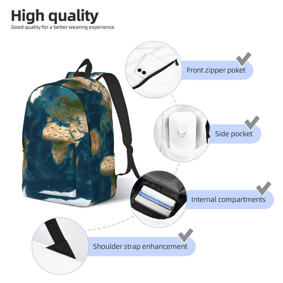 Naloa World Map Print Durable Canvas College Rucksack,Laptop Excursion Backpack,Travel Notebook School Backpack,Bookbag For Men Women