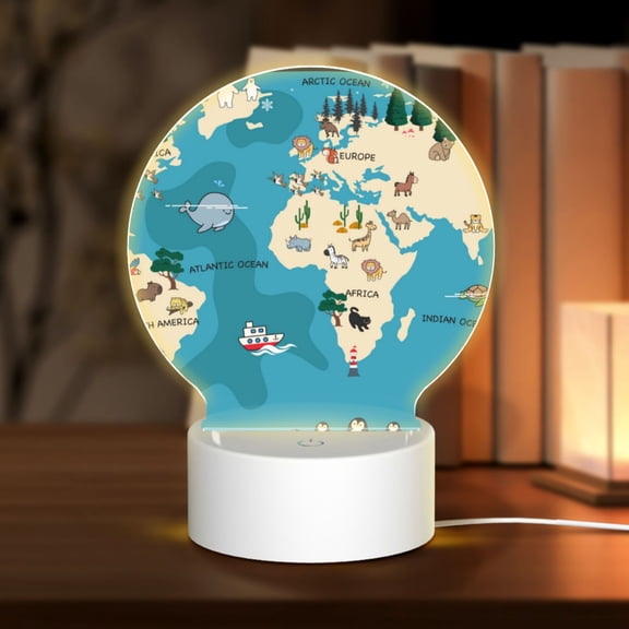 Naloa World Map With Animal Acrylic LED Night Light Custom LED Lights Personalized Nightlight Customized Gifts for Family Couples Friends