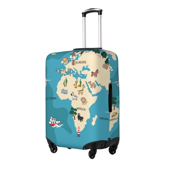 Naloa World Map With Animal Elastic Suitcase Protector, Travel Suitcase Protector Cover Fits 18-32in Suitcase(No luggage included)-Small