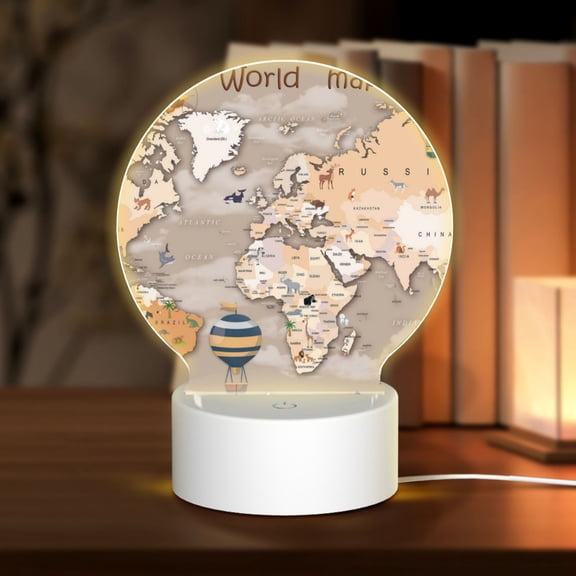 Naloa World Map With Animals Acrylic LED Night Light Custom LED Lights Personalized Nightlight Customized Gifts for Family Couples Friends
