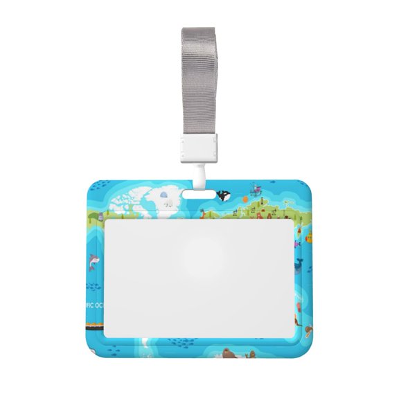 Naloa World Map With Animals Landmarks Card Badge Holder Work Badge Sleeve for Office, School, Factory, ID Credit Cards, Driver Licenses and Passes