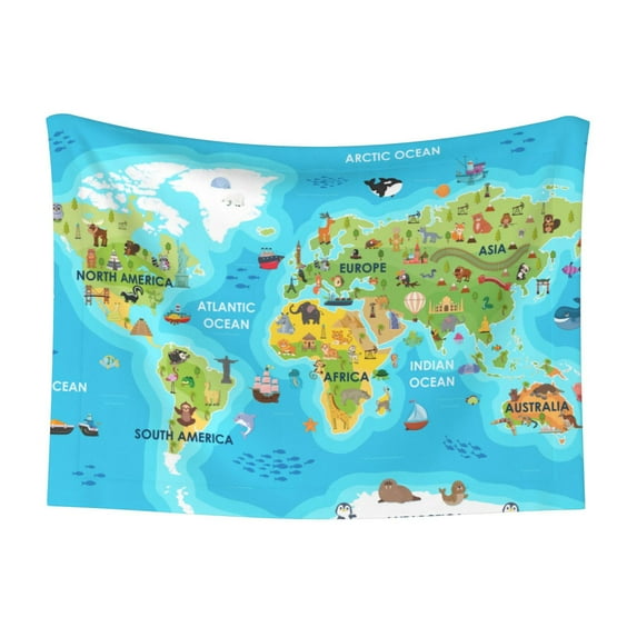 Naloa World Map With Animals Landmarks Dog Blanket, 3 Sizes Cat Blanket for Indoor Cats Large Medium Small Dog Gifts-Large