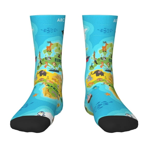 Naloa World Map With Animals Landmarks Kids Socks Unisex Kids and Toddlers' Crew Socks, ,1 Pairs