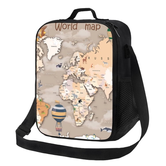 Naloa World Map With Animals Lunch box Lunch bag for men women Large capacity Lunchbox Insulated Lunch bag Lunch box cooler