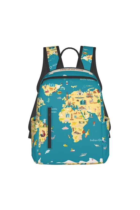 World Map With Landmarks Print Lightweight DayBackpack Suitable for school, work, shopping, travel, etc.