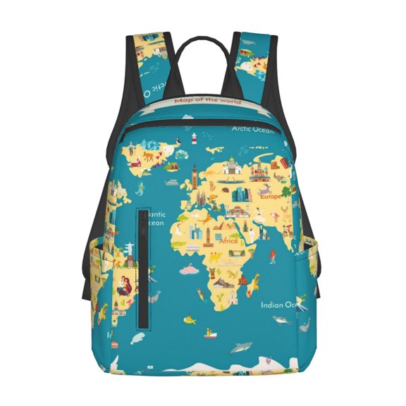 Naloa World Map With Landmarks Print Lightweight DayBackpack Suitable for school, work, shopping, travel, etc.
