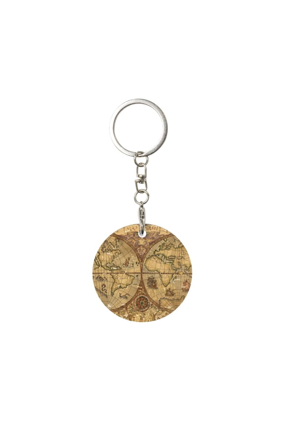 World Map1 Print Round Keychain Keychain Key Ring, Key Tag, Key Chain Bulk for Gift Accessories (Round)