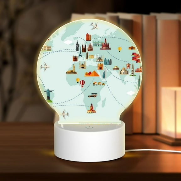 Naloa World Travel Map Acrylic LED Night Light Custom LED Lights Personalized Nightlight Customized Gifts for Family Couples Friends