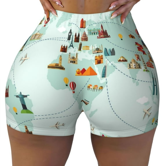 Naloa World Travel Map Biker Shorts for Women Seamless Scrunch Short Women’s Yoga Shorts for Gym Running Sport Shorts - XX-Large