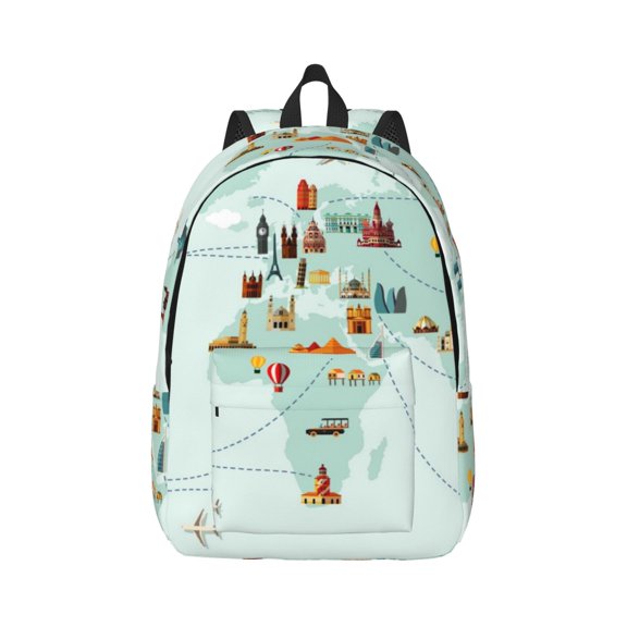 Naloa World Travel Map Canvas Backpack for Men Women Rucksack Casual Travel Daypack College Tote Satchel Bookbag for Teens-Medium