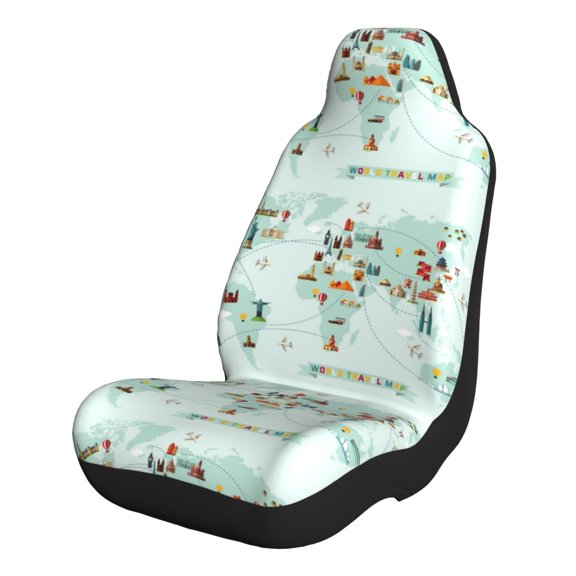 Naloa World Travel Map Car Seat Covers 2PCs Front Car Seat Covers Universal fit for Most Cars SUVs and Trucks - 1