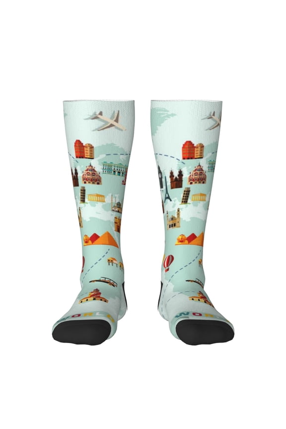 World Travel Map Thigh High Socks Extra Long Stretchy Sock Women Over Knee High Opaque Stocking Daily Wear