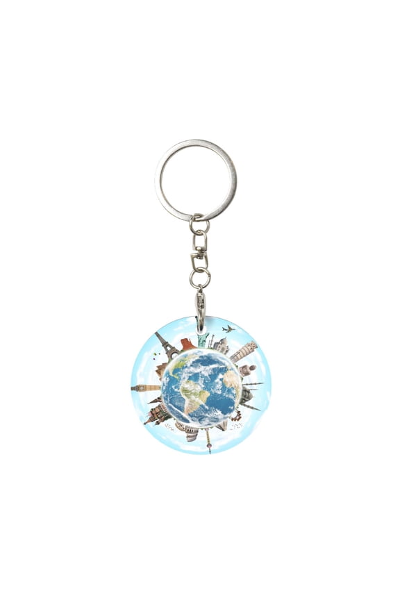 World Travel Print Round Keychain Keychain Key Ring, Key Tag, Key Chain Bulk for Gift Accessories (Round)