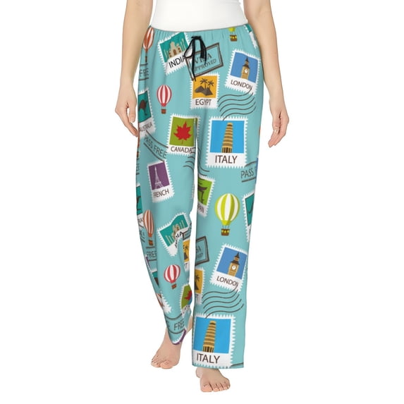 Naloa World Travel1 Print Women’s Ultra-Soft Comfy Pajama Lounge Pants with Pockets & Drawstring