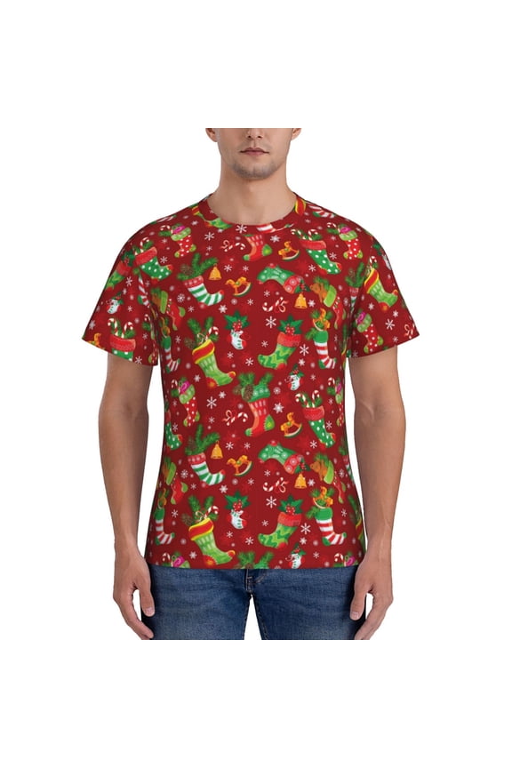 X-mas and New Year Men's T-Shirt Sport T-shirt Men's Basic Tee Casual Men's Shirt, Round Neck, Short Sleeves - Small