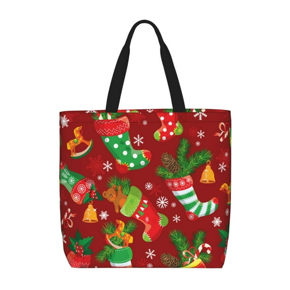 Naloa X-mas and New Year Tote Bag for Women, Foldable Tote Bag With Zipper, Large Shoulder Bag, Top Handle Handbag for Travel, Work, Shopping