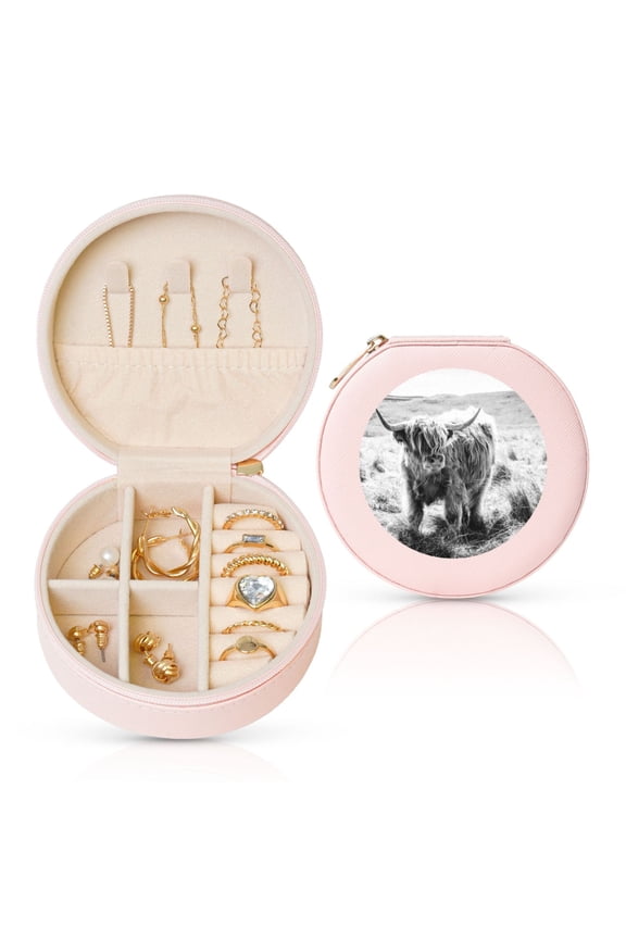 Yak Round Jewelry Box, Travel Jewelry Organizer, 3.9 x 3.9 x 2in Jewelry Storage Box for Women-Pink