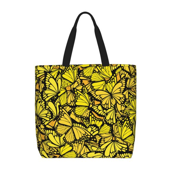 Naloa Yellow Butterflies Tote Bag for Women, Foldable Tote Bag With Zipper, Large Shoulder Bag, Top Handle Handbag for Travel, Work, Shopping