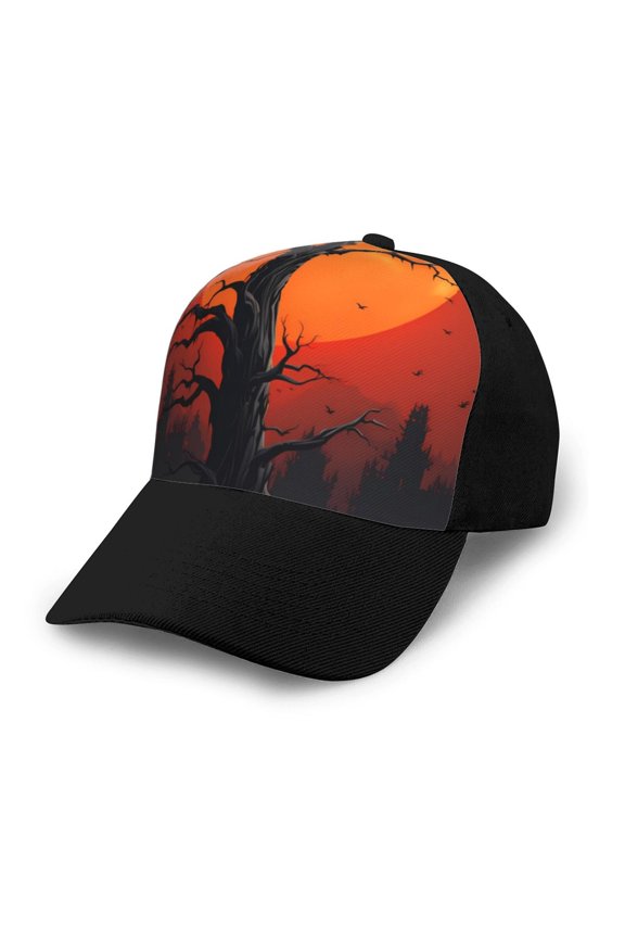 Yellow Castle Sunset Tree Adult adjustable Print Baseball Hat, Patchwork curved brim baseball capfor Men and Women, One Size