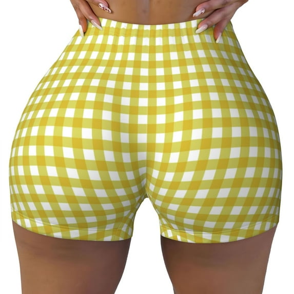 Naloa Yellow Checkboard Biker Shorts for Women Seamless Scrunch Short Women’s Yoga Shorts for Gym Running Sport Shorts - XX-Large