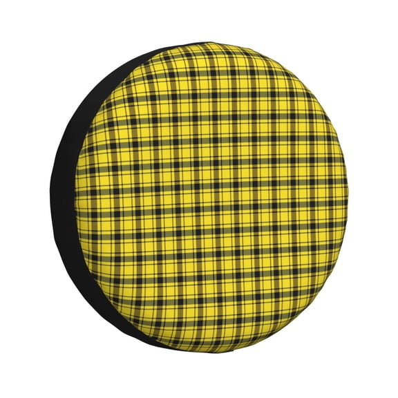 Naloa Yellow Checkered Plaid PVC Leather Spare Tire Wheel Cover Spare Tire Cover, for Car Truck SUV Camper Trailer Universal Fit(14-17in)-15 inch