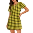 thumbnail image 1 of Naloa Yellow Checkered Plaid Print Women Nightgowns,Womens Loungewear,Short Sleeve Sleepwear,Comfy Ladies Nightdress, 1 of 6