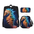 thumbnail image 1 of Naloa Yellow Fish Seahorse Print Large Capacity Backpack Lunch Bag Pencil Case Combination 3 Piece Set for Student, 1 of 8