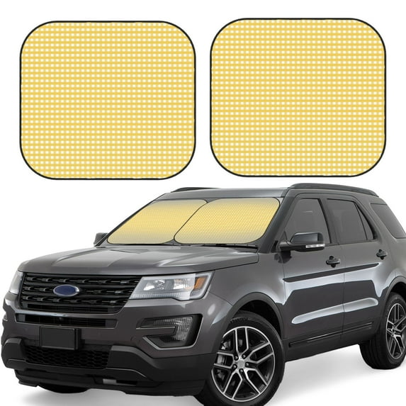 Naloa Yellow Gingham 2 Piece Foldable Car Sun Shades, Car Windshield Sunshade, Front Window Sunshade for Car, Truck, SUV - Small
