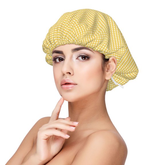 Naloa Yellow Gingham Adjustable Hair Bonnet for Sleeping, Hair Wrap Sleep Cap Turban for Women Men, Curly Straight Hair Long Large Braid Unisex