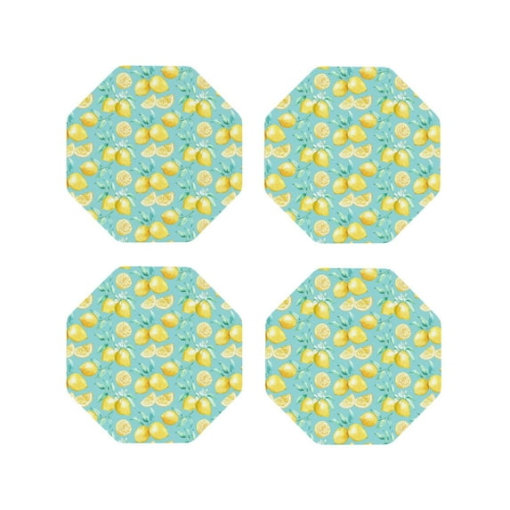 Naloa Yellow Lemon Leather Coasters for Drinks, Durable Drink Coasters 4 Set for Tabletop Protection, Luxurious Home Décor and Housewarming Gift ( {designName})Octagon