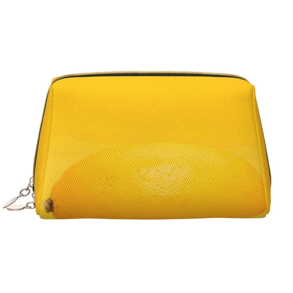 Naloa Yellow Lemon Leather Makeup Bag for Purse Travel, Portable Small Cosmetic Organizer for Women and Girls, Make up Bag with Zipper