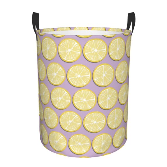 Naloa Yellow Lemon Slices Large Laundry Basket Waterproof Round Collapsible Storage bin with Handles for Hamper Kids Room,Toy Storage