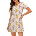 thumbnail image 1 of Naloa Yellow Pueple Rabbit Print Women Nightgowns,Womens Loungewear,Short Sleeve Sleepwear,Comfy Ladies Nightdress, 1 of 6