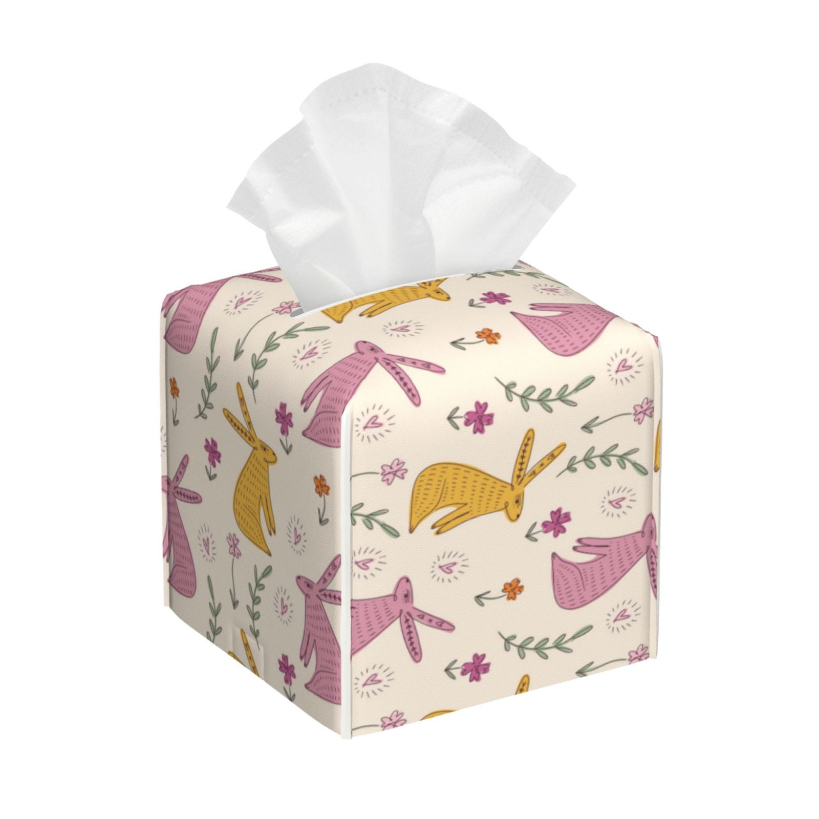Naloa Yellow Pueple Rabbit Tissue Box CoverLeather Tissue Holder Square ...