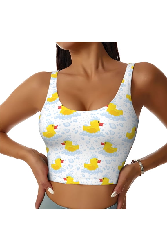Yellow Rubber Duck Sports Bras for Women,Sports Bras for Women High Support with Removable Pads-Medium