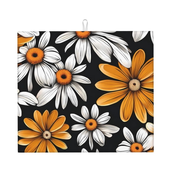 Naloa Yellow White Daisy Pattern Dish Drying Mat for Kitchen Counter, Heat Resistant Drainer Mats, Absorbent Draining Mat,Dish Rack Pad,16"x18"