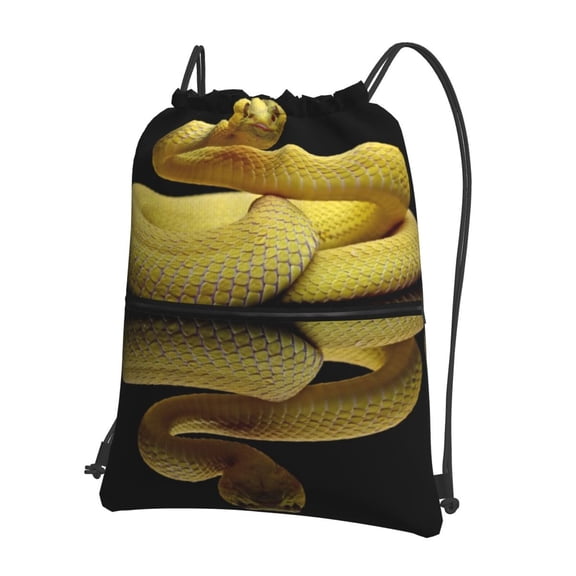 Naloa Yellow White-Lipped Pit Viper Drawstring Backpack String Bag Cinch Water Resistant for Gym Shopping Sport Yoga