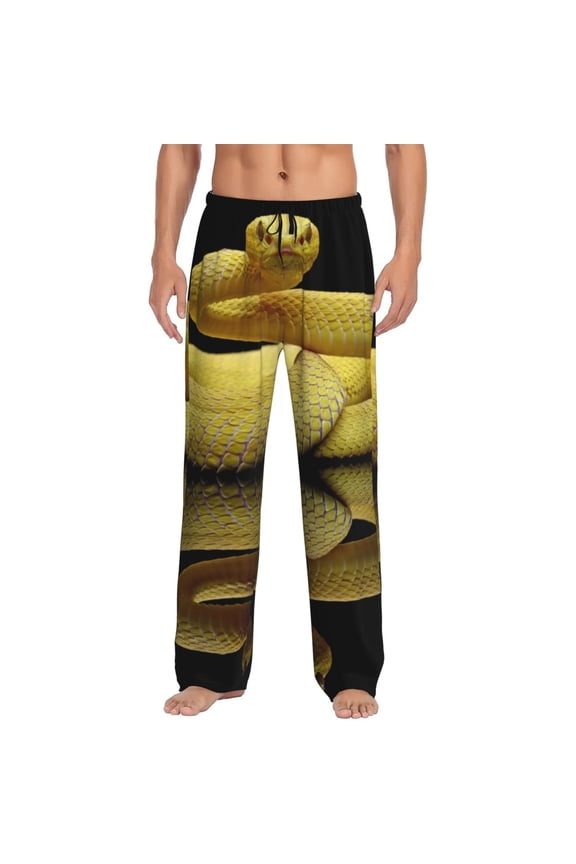 Yellow White-Lipped Pit Viper Pajama Pants Men, PJ Bottoms, Sleep & Lounge Pants-Small