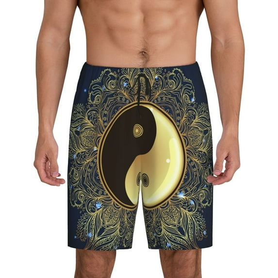 Naloa Yin And Yang Mandala Men's Short Pajama Pants, Pj Shorts, Lounge Comfort Shorts-Medium